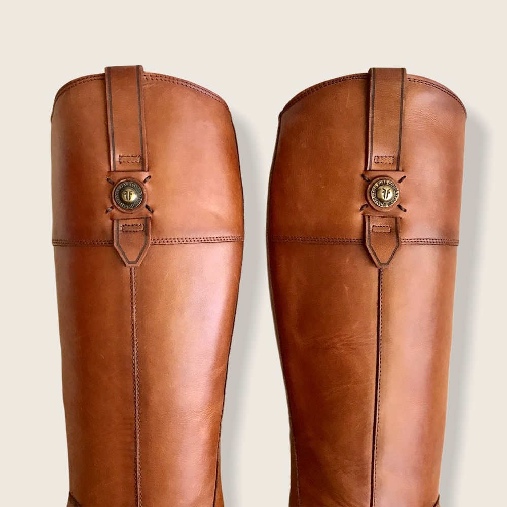 Frye Jayden Button Zip Up Cognac Brown Leather Equestrian Knee High Tall Boots - Picture 12 of 16